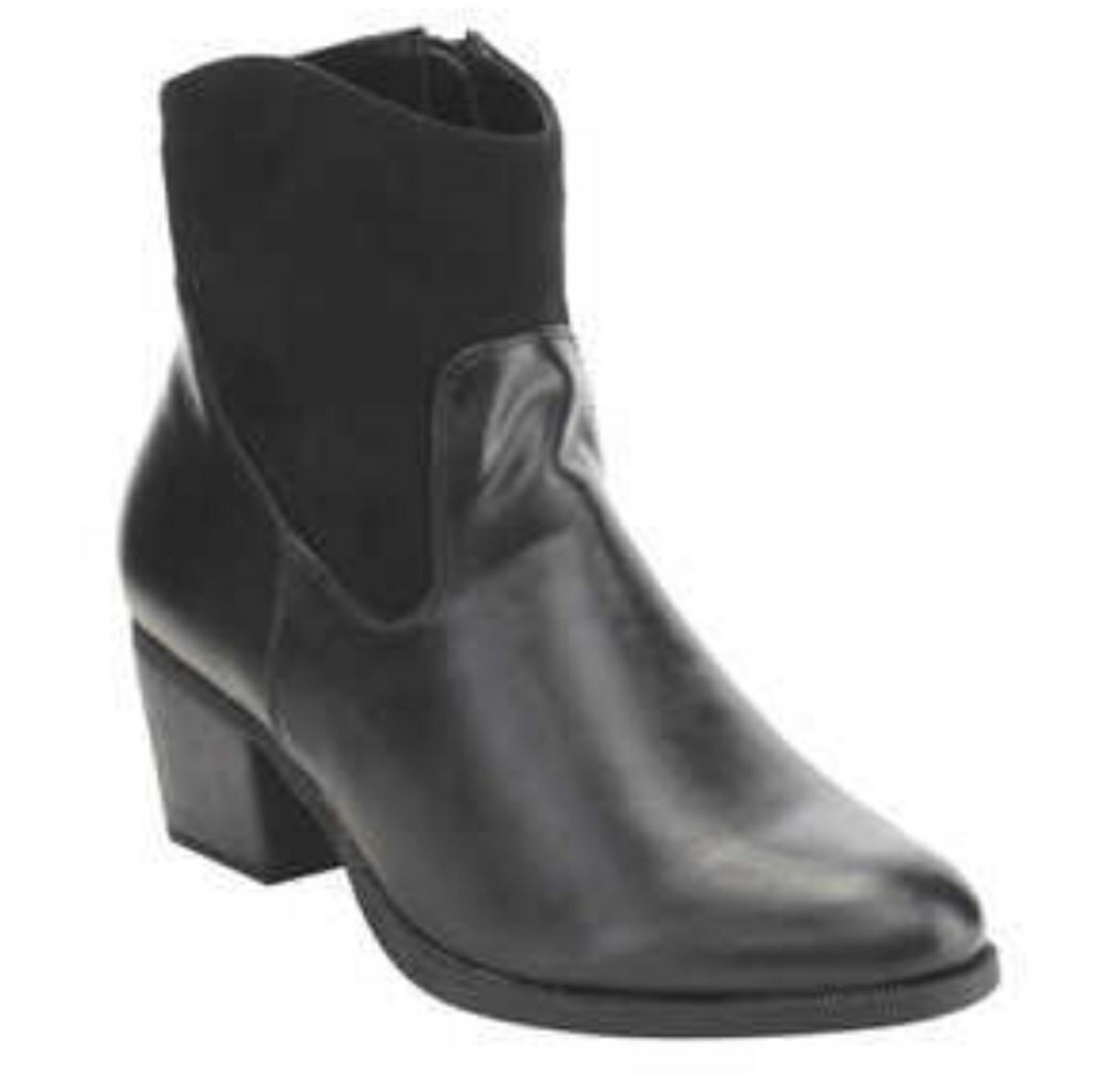 Black Faux Leather Inside Zipper Block Heel Boot